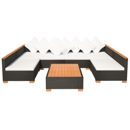 7 Piece Garden Lounge Set with Cushions Poly Rattan Black - Image 3