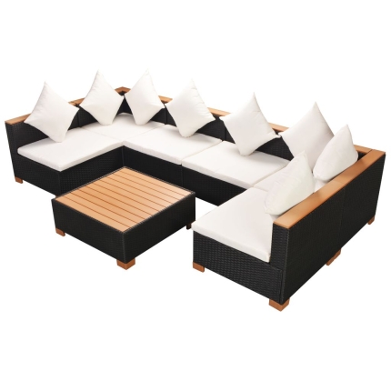 7 Piece Garden Lounge Set with Cushions Poly Rattan Black - Image 4