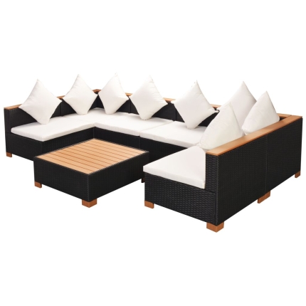 7 Piece Garden Lounge Set with Cushions Poly Rattan Black - Image 5