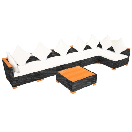 7 Piece Garden Lounge Set with Cushions Poly Rattan Black - Image 6