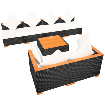 7 Piece Garden Lounge Set with Cushions Poly Rattan Black - Image 7