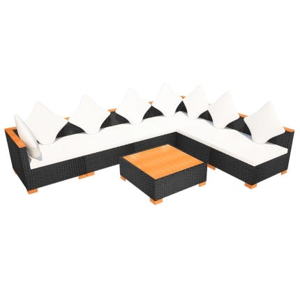 7 Piece Garden Lounge Set with Cushions Poly Rattan Black - Image 8
