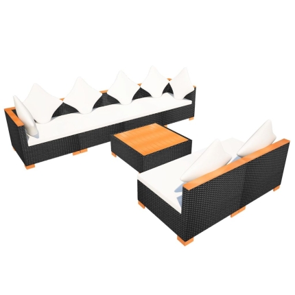 7 Piece Garden Lounge Set with Cushions Poly Rattan Black - Image 9