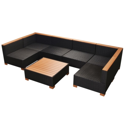 7 Piece Garden Lounge Set with Cushions Poly Rattan Black - Image 10