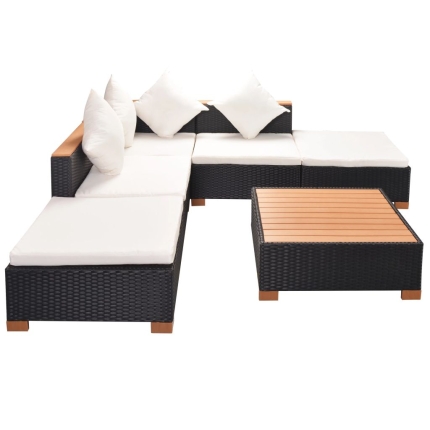6 Piece Garden Lounge Set with Cushions Poly Rattan Black - Image 3