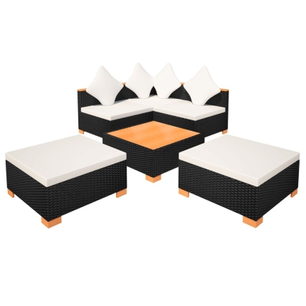 6 Piece Garden Lounge Set with Cushions Poly Rattan Black - Image 5