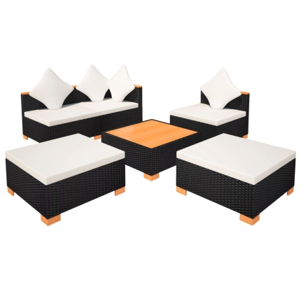 6 Piece Garden Lounge Set with Cushions Poly Rattan Black - Image 7