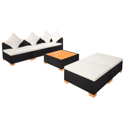 6 Piece Garden Lounge Set with Cushions Poly Rattan Black - Image 8