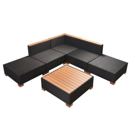 6 Piece Garden Lounge Set with Cushions Poly Rattan Black - Image 9
