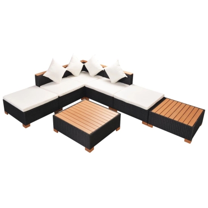 7 Piece Garden Lounge Set with Cushions Poly Rattan Black - Image 2