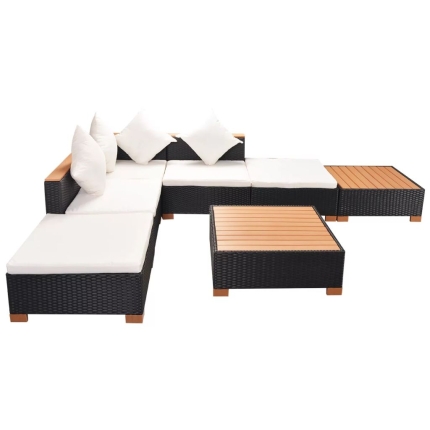 7 Piece Garden Lounge Set with Cushions Poly Rattan Black - Image 3