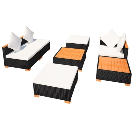 7 Piece Garden Lounge Set with Cushions Poly Rattan Black - Image 5