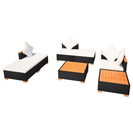 7 Piece Garden Lounge Set with Cushions Poly Rattan Black - Image 6