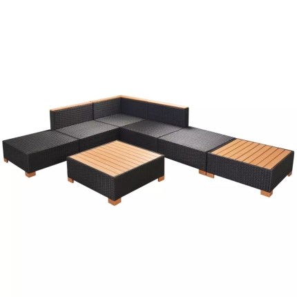 7 Piece Garden Lounge Set with Cushions Poly Rattan Black - Image 7