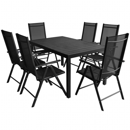 7 Piece Outdoor Dining Set Aluminium and WPC Black - Image 2