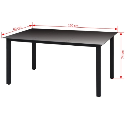 Garden Table Black 150x90x74 cm Aluminium and Glass - Image 3