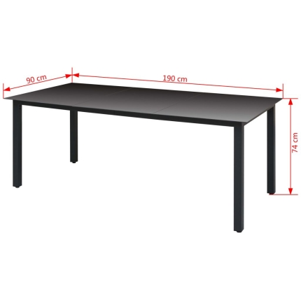Garden Table Black 190x90x74 cm Aluminium and Glass - Image 3