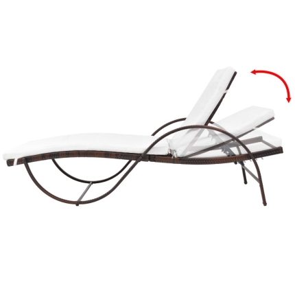 Sun Lounger with Cushion Poly Rattan Brown - Image 2