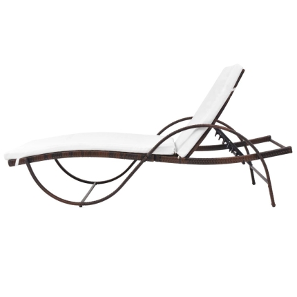 Sun Lounger with Cushion Poly Rattan Brown - Image 3