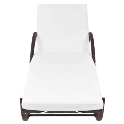 Sun Lounger with Cushion Poly Rattan Brown - Image 4