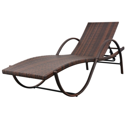 Sun Lounger with Cushion Poly Rattan Brown - Image 5