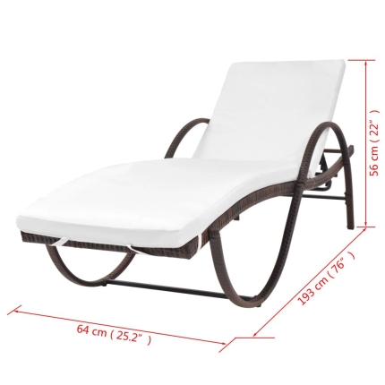 Sun Lounger with Cushion Poly Rattan Brown - Image 7