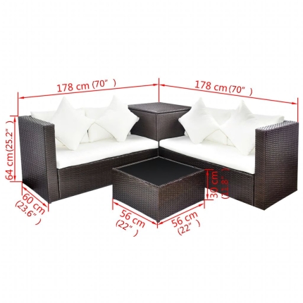 4 Piece Garden Lounge Set with Cushions Poly Rattan Brown - Image 6