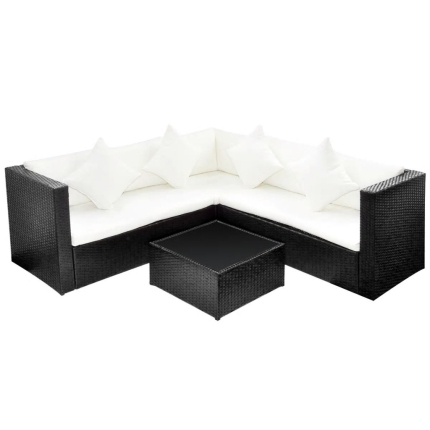 4 Piece Garden Lounge Set with Cushions Poly Rattan Black - Image 2