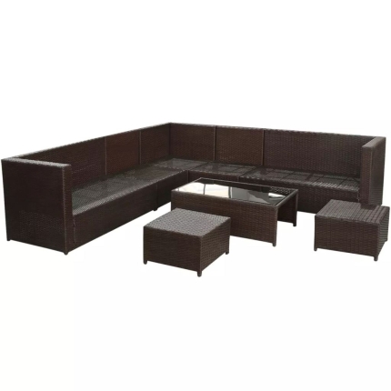 8 Piece Garden Lounge Set with Cushions Poly Rattan Brown - Image 3