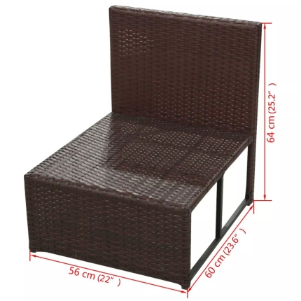 8 Piece Garden Lounge Set with Cushions Poly Rattan Brown - Image 6