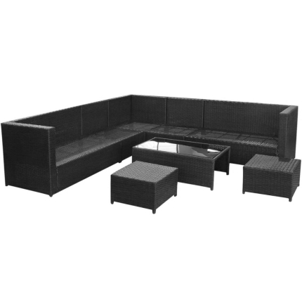 8 Piece Garden Lounge Set with Cushions Poly Rattan Black - Image 3