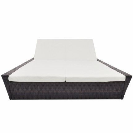 Outdoor Lounge Bed with Cushion Poly Rattan Brown - Image 2