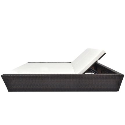 Outdoor Lounge Bed with Cushion Poly Rattan Brown - Image 3