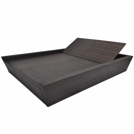 Outdoor Lounge Bed with Cushion Poly Rattan Brown - Image 5