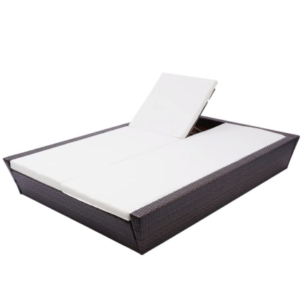 Outdoor Lounge Bed with Cushion Poly Rattan Brown - Image 6