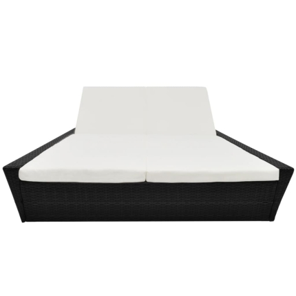 Outdoor Lounge Bed with Cushion Poly Rattan Black - Image 2