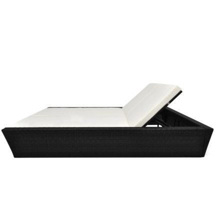 Outdoor Lounge Bed with Cushion Poly Rattan Black - Image 3