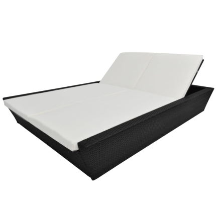 Outdoor Lounge Bed with Cushion Poly Rattan Black - Image 4