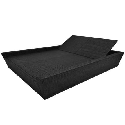 Outdoor Lounge Bed with Cushion Poly Rattan Black - Image 5