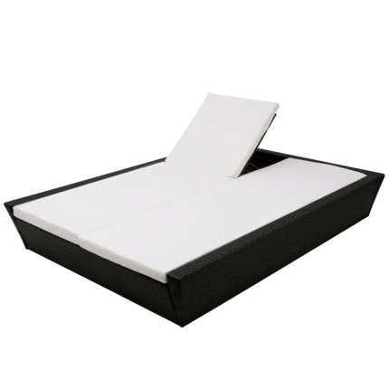 Outdoor Lounge Bed with Cushion Poly Rattan Black - Image 6