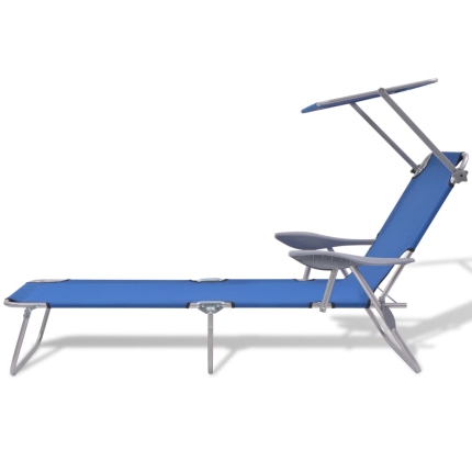 Sun Lounger with Canopy Steel Blue - Image 2