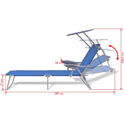Sun Lounger with Canopy Steel Blue - Image 8