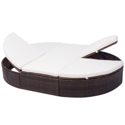 Outdoor Lounge Bed with Cushion Poly Rattan Brown - Image 2