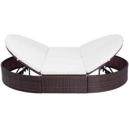 Outdoor Lounge Bed with Cushion Poly Rattan Brown - Image 3