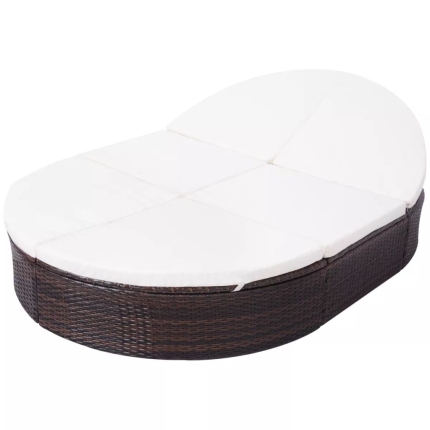 Outdoor Lounge Bed with Cushion Poly Rattan Brown - Image 4