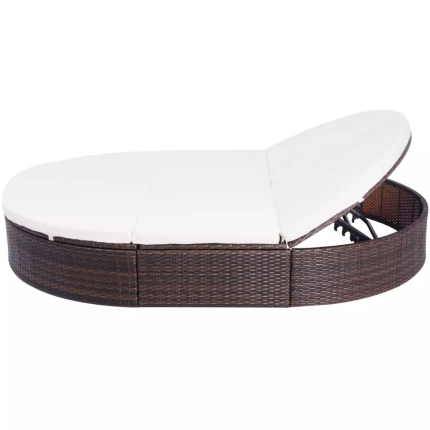 Outdoor Lounge Bed with Cushion Poly Rattan Brown - Image 5