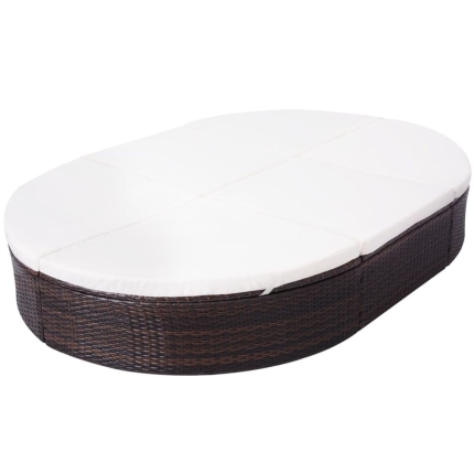 Outdoor Lounge Bed with Cushion Poly Rattan Brown - Image 6