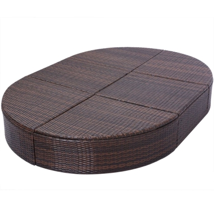 Outdoor Lounge Bed with Cushion Poly Rattan Brown - Image 7