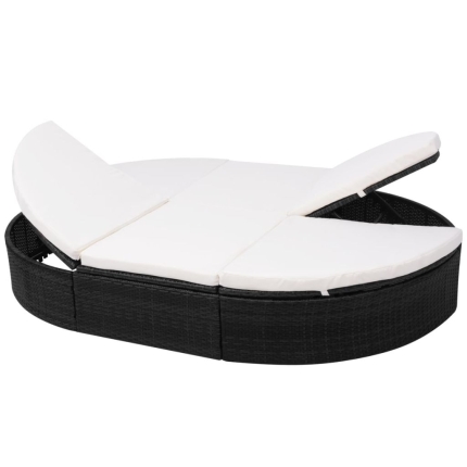 Outdoor Lounge Bed with Cushion Poly Rattan Black - Image 2