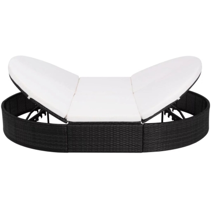 Outdoor Lounge Bed with Cushion Poly Rattan Black - Image 3